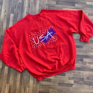 Vtg. 80s Sportswear Red USA & white stars sweater